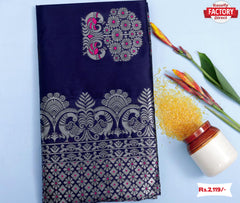Navy Blue Banarasi Silver Zari Silk Saree