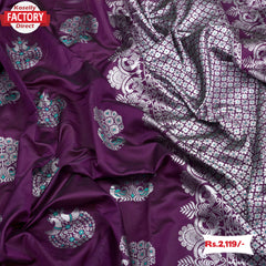 Wine Banarasi Silver Zari Silk Saree
