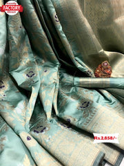 Tame Teal Banarasi Pure Silk Saree