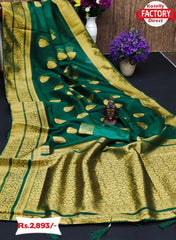 Green Pure Golden Zari Organza Banarasi Saree