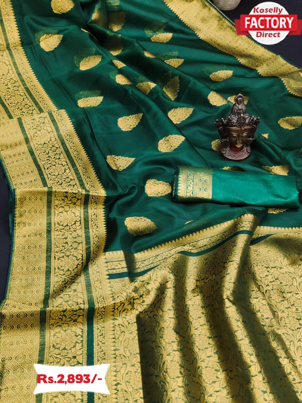 Green Pure Golden Zari Organza Banarasi Saree