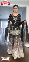 Black Designer Partywear Kurtha Sharara Dupatta Set