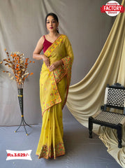 Light Yellow Pure Tussar Silk Saree