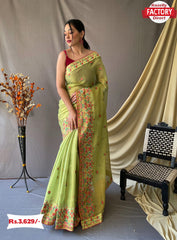 Pista Green Pure Tussar Silk Saree