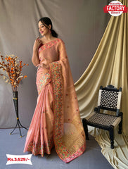 Peach Pure Tussar Silk Saree