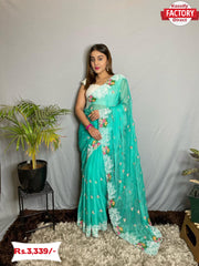 Sea Green Chiffon Embroidered Saree