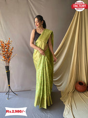 Pista Green Organza Silk Banarasi Saree