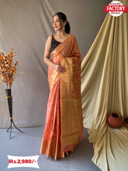 Coral Organza Silk Banarasi Saree