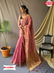 Pink Organza Silk Banarasi Saree
