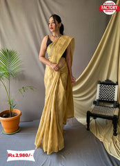 Golden Organza Silk Banarasi Saree