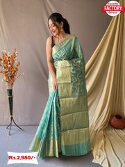 Light Blue Organza Silk Banarasi Saree