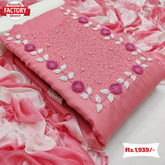 Pink Cotton Embroidered Kurtha Suruwal Piece