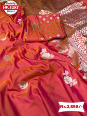 Watermelon Banarasi Rose Weaving Saree