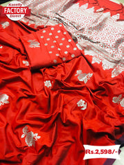 Red Banarasi Rose Weaving Saree