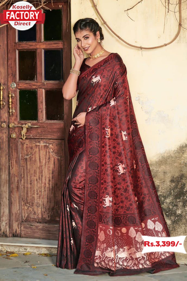 Maroon Banarasi Jamdani Weaving Saree
