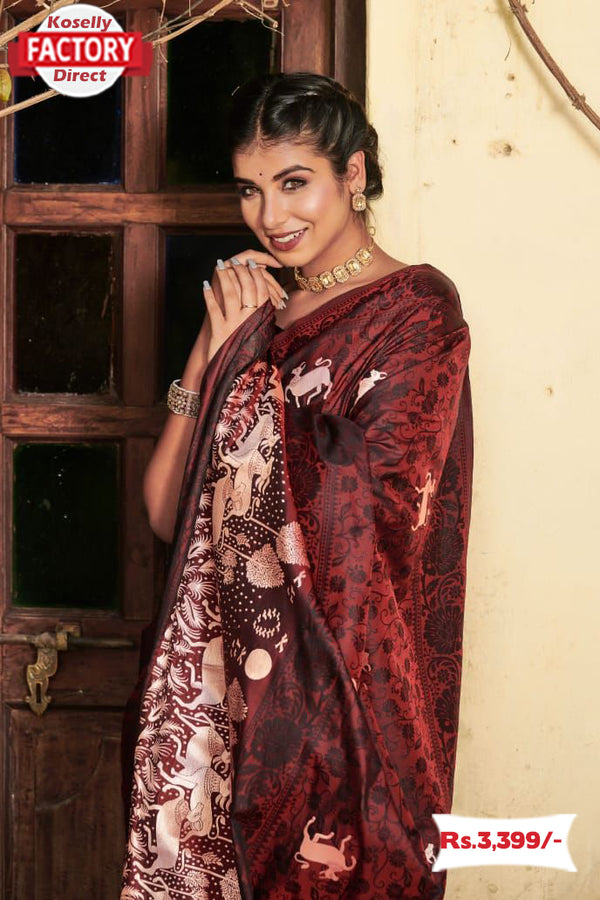 Maroon Banarasi Jamdani Weaving Saree