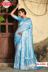 Sky Blue Banarasi Jamdani Weaving Saree