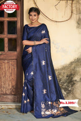Navy Blue Banarasi Jamdani Weaving Saree