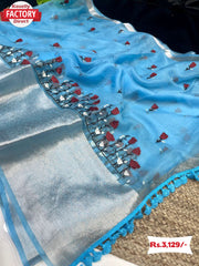Sky Blue Organza Designer Saree