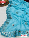 Sky Blue Georgette Gota Patti Work Partywear Saree