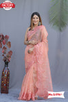 Peach Pure Organza Partywear Saree