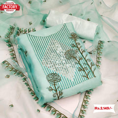 Light Blue Organza Embroidered Kurtha Suruwal Piece