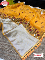 Mustard Yellow Organza Designer Saree