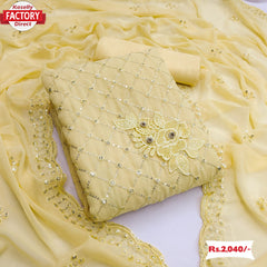 Light Yellow Georgette Embroidered Kurtha Suruwal Piece