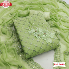 Light Green Georgette Embroidered Kurtha Suruwal Piece