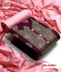 Wine Slub Cotton Embroidered Kurtha Suruwal Piece