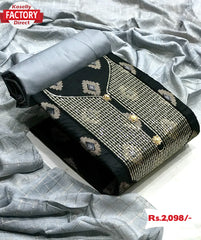 Black Slub Cotton Embroidered Kurtha Suruwal Piece