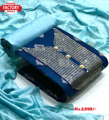 Royal Blue Slub Cotton Embroidered Kurtha Suruwal Piece