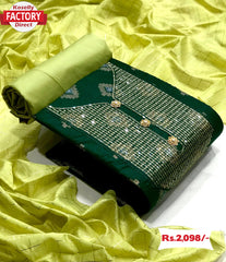 Green Slub Cotton Embroidered Kurtha Suruwal Piece