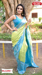 Neon Green Banarasi Silk Saree
