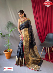 Black Pure Soft Kanchipuram Silk Saree