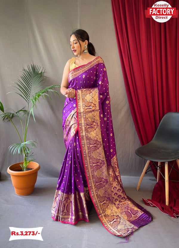 Purple Pure Soft Kanchipuram Silk Saree