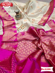Classic Offwhite And Pink Banarasi Silk Saree