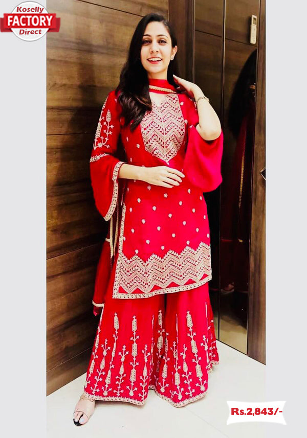Hot Pink Designer Kurtha Sharara Dupatta Set