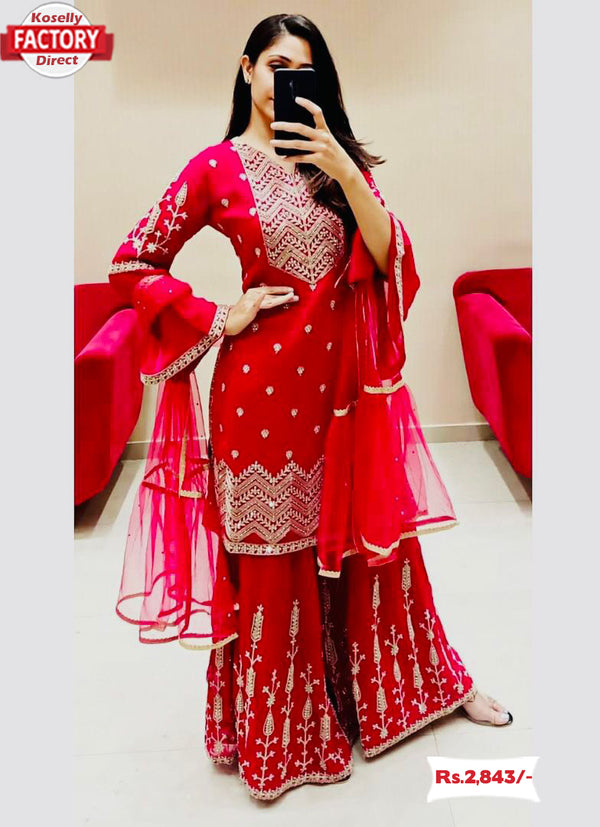 Hot Pink Designer Kurtha Sharara Dupatta Set