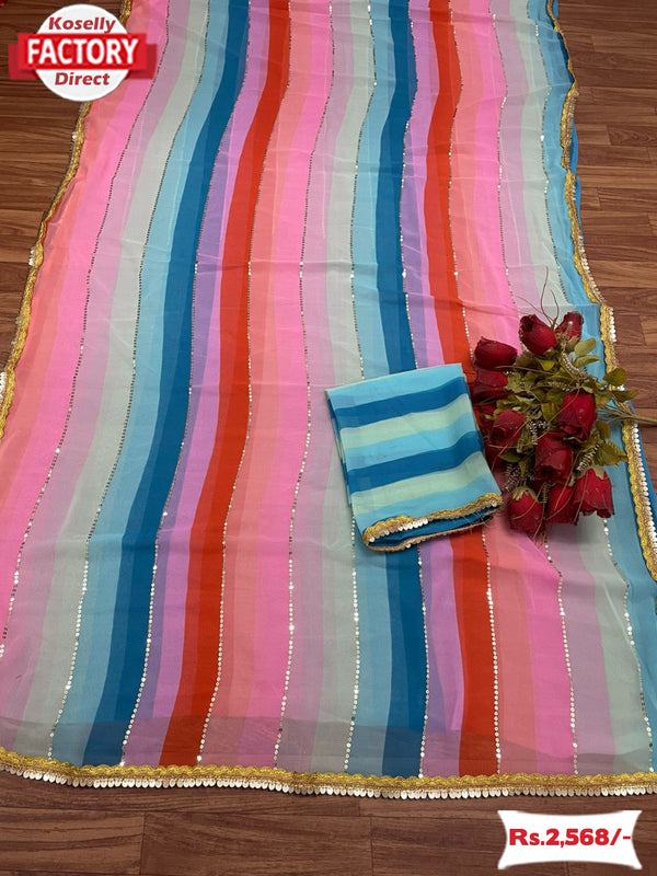 Rainbow Saree With Sequins Work