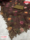 Chocolate Pure Khadi Organza Pearl Worked Saree