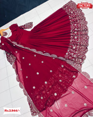 Dark Red Embroidered Gown Dupatta Set