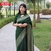 Dark Green Raw Silk Saree With Weaving Pallu