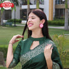 Dark Green Raw Silk Saree With Weaving Pallu