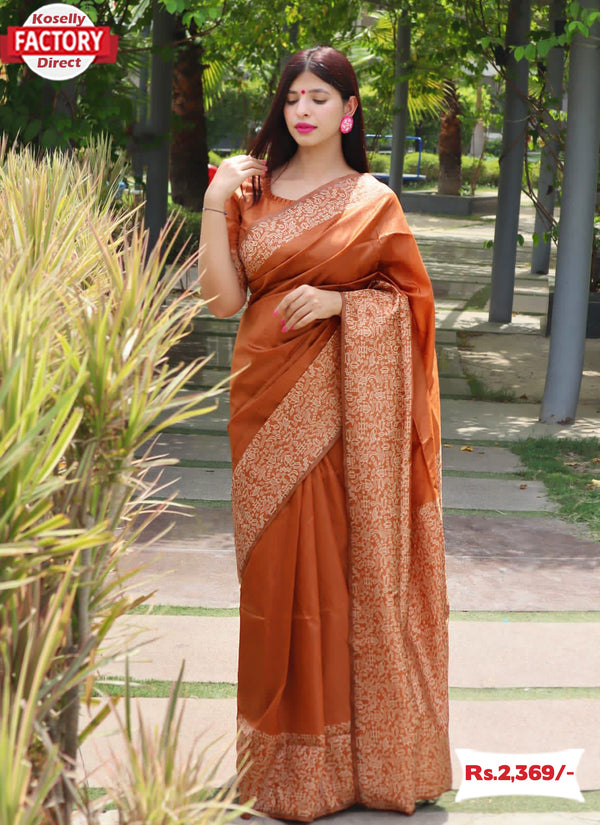 Faded Orange Raw Silk Saree With Weaving Pallu