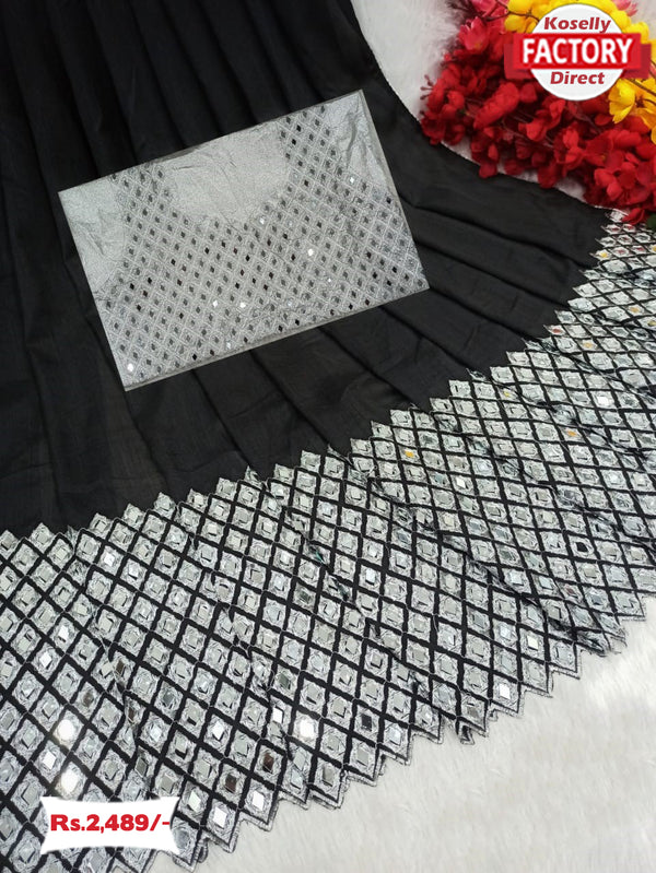 Black Mirror Work Partywear Saree