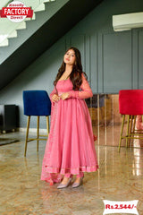 Pink Chanderi Silk Gown with Dupatta