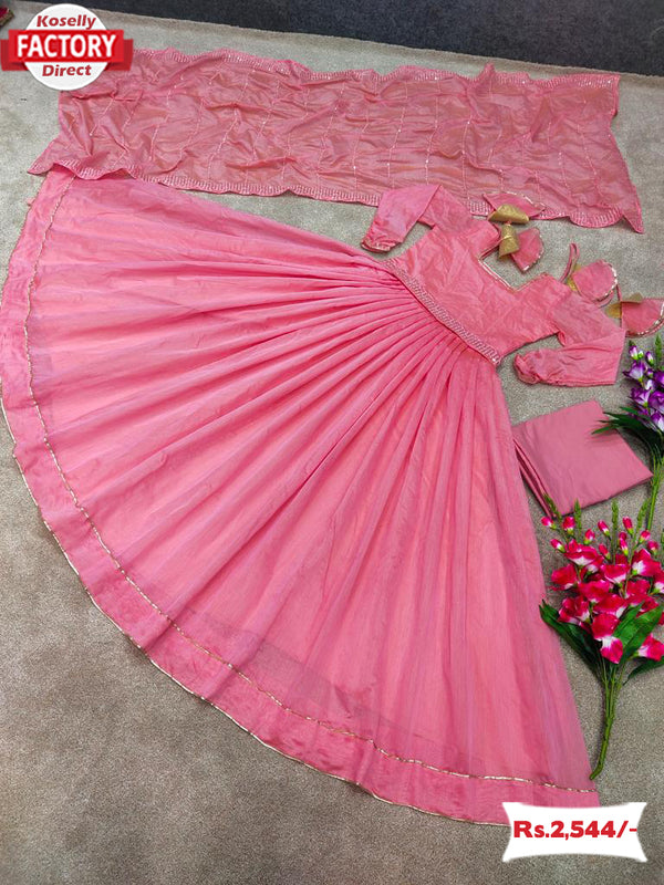 Pink Chanderi Silk Gown with Dupatta