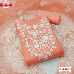 Orange Organza Embroidered Kurtha Suruwal Piece