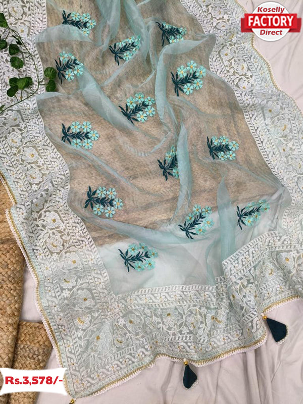 Pure Organza Embroidered Partywear Saree
